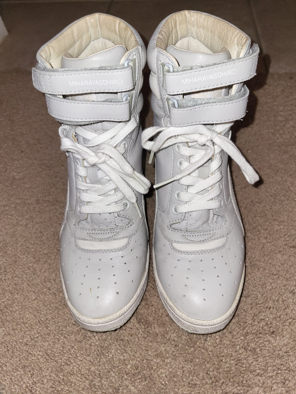 Miharayasuhiro PUMA White High-Top Velcro, Hidden Wedge Sneakers